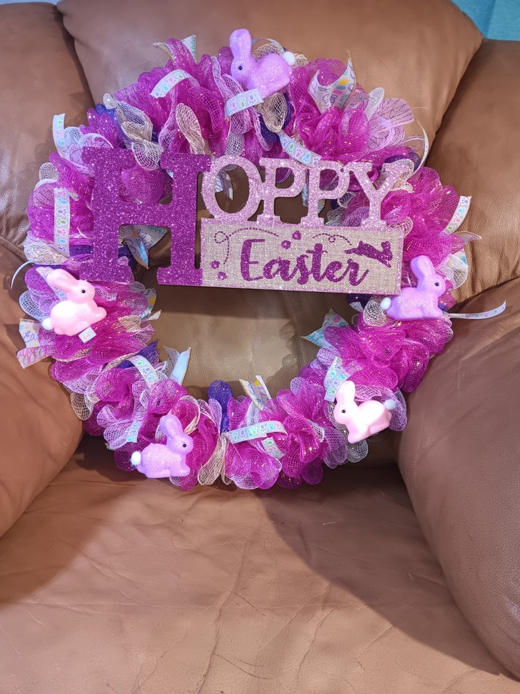 Colorful Easter Mesh Wreath for Door Decor