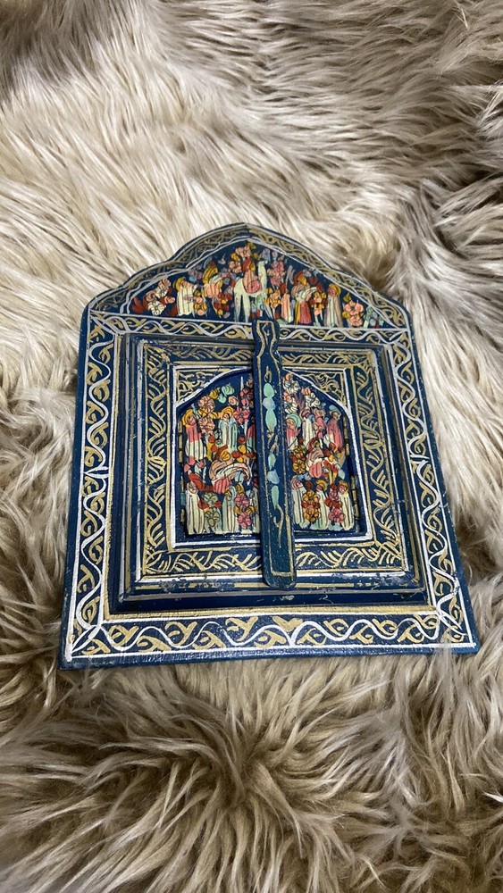 Vintage Moroccan style hand painted decorative wooden mirror with door shutters