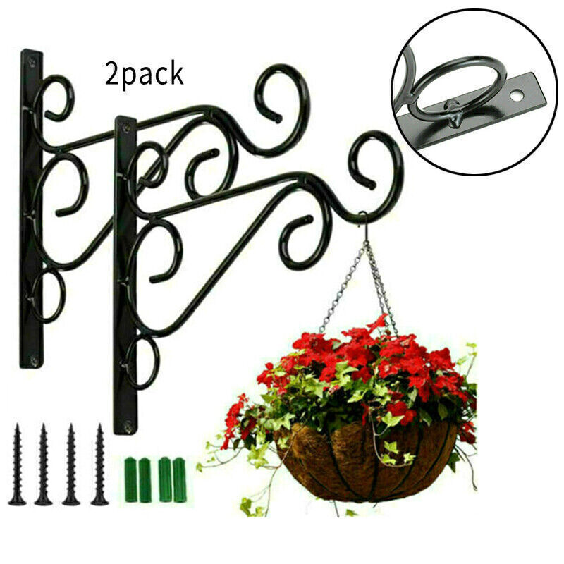 2pcs Heavy Duty Garden Hanger Hook Metal Hanging Basket Brackets Wall Decor