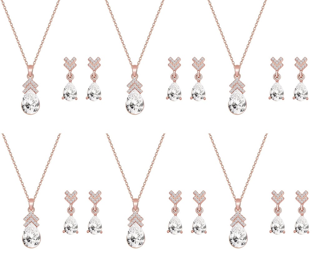 Bridesmaid Necklace Earrings Jewelry Set for Bridesmaids, 18K Gold Plated/Ros...