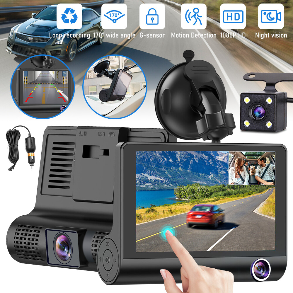 Touch Dual Len Car DVR Camera Dash Cam Front/Rear/Inside Video Recorder G-Sensor