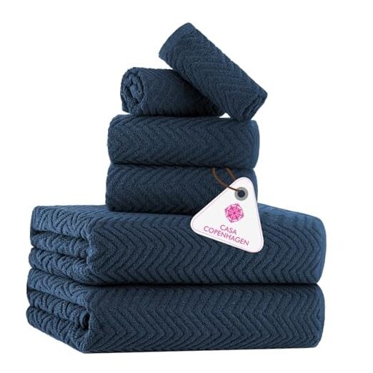 Wave Textured 6-Piece Towel Set in Navy Blue - 550 GSM Plush Bath Towels
