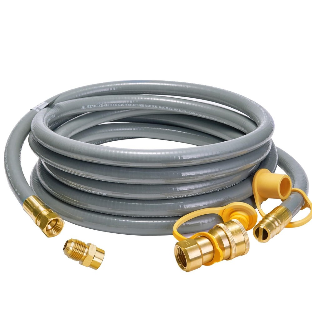 15 Feet 1/2 inch ID Natural Gas Grill Hose with Quick Connect Fittings, Natur...