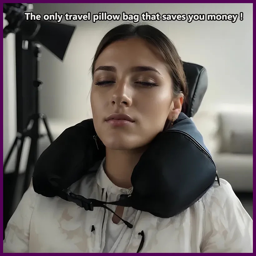 Black Multifunctional Neck Pillow Crossbody Bag for Travel & School