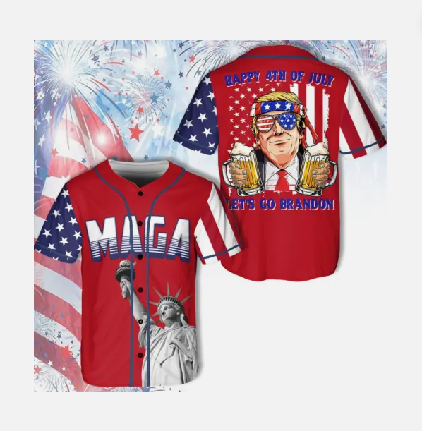 Trump Beer MAGA Happy 4th Of July Let's Go Brandon 3D BASEBALL JERSEY SHIRT