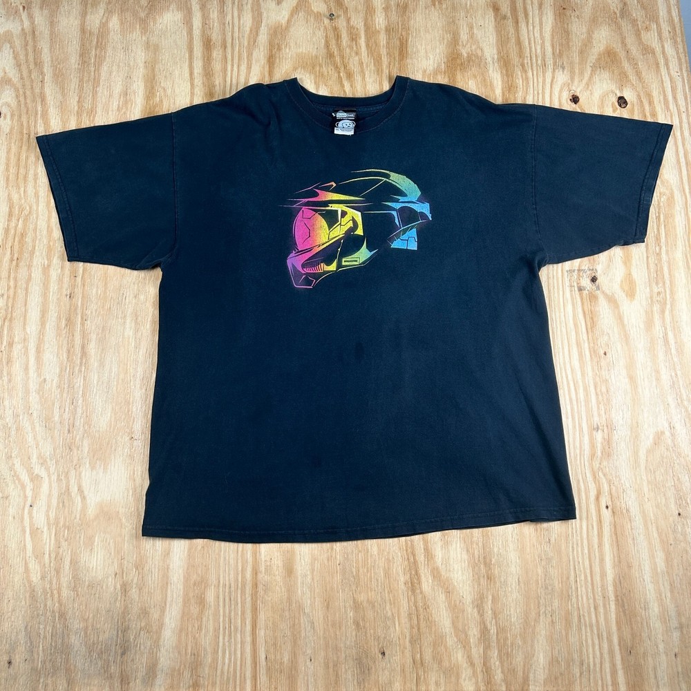 VTG Think Geek Motorcycle Rider Helmet Graphic Modern Tee Men's 2XL Black Y2K