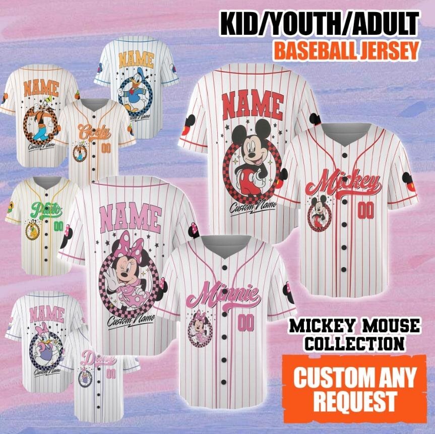 Custom Disney Mickey Baseball Jersey for Kids, Men & Women - Unique Gift