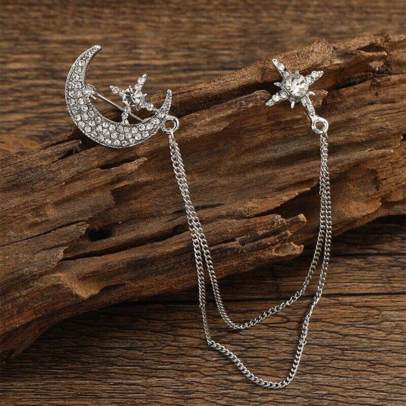 Famous Design Vintage Luxury Rhinestone Star Chain Brooch Fashion Accessories