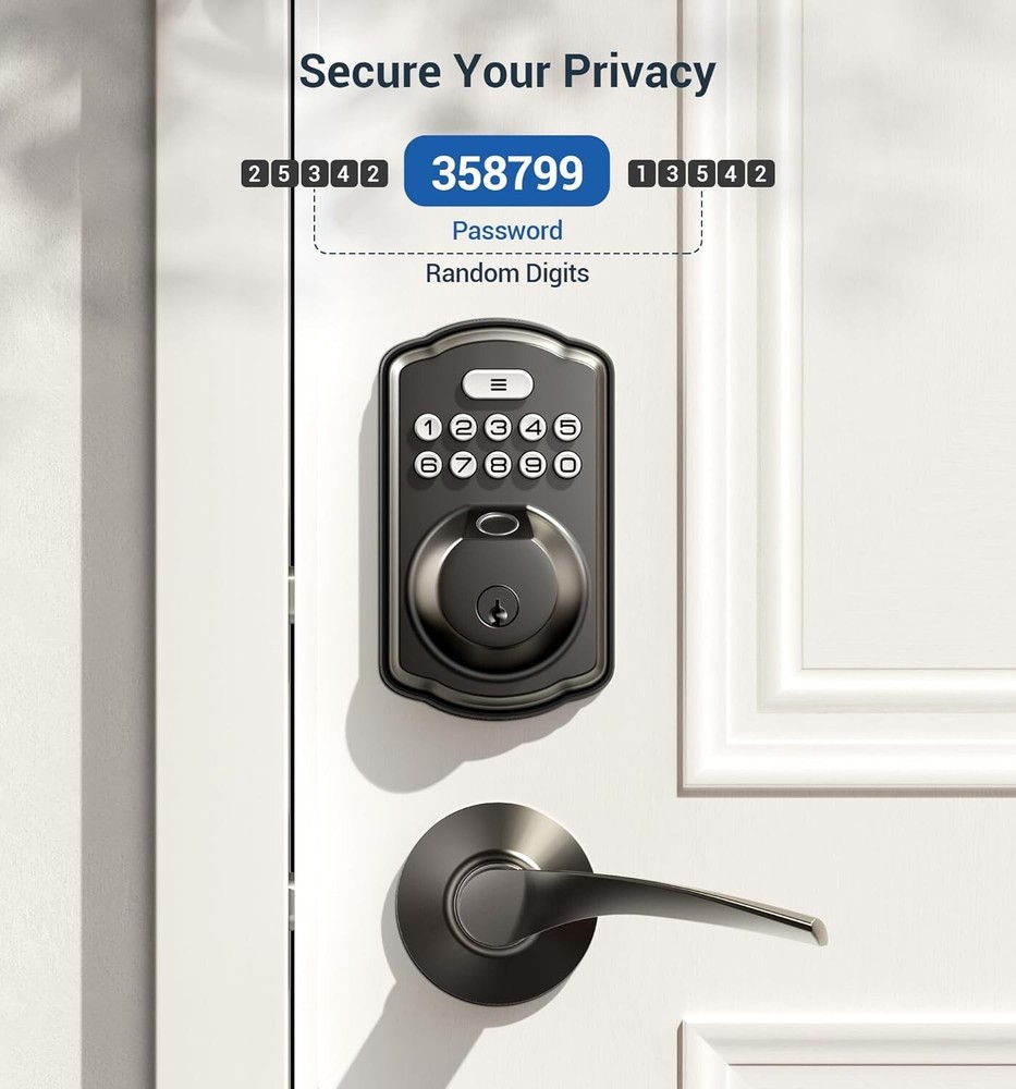 Veise Smart Fingerprint Door Lock with 2 Lever Handles - Keyless Electronic Entry for Home Security