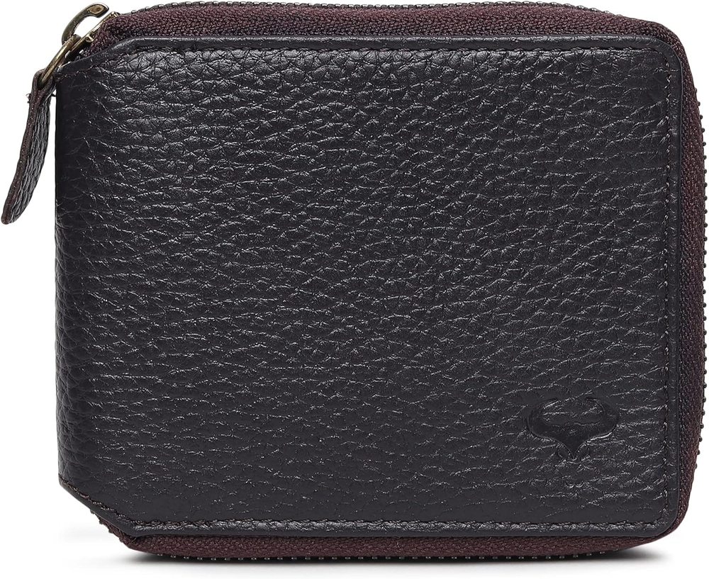 Men's RFID Blocking Bifold Zip-Around Leather Wallet with Parent ID Slot