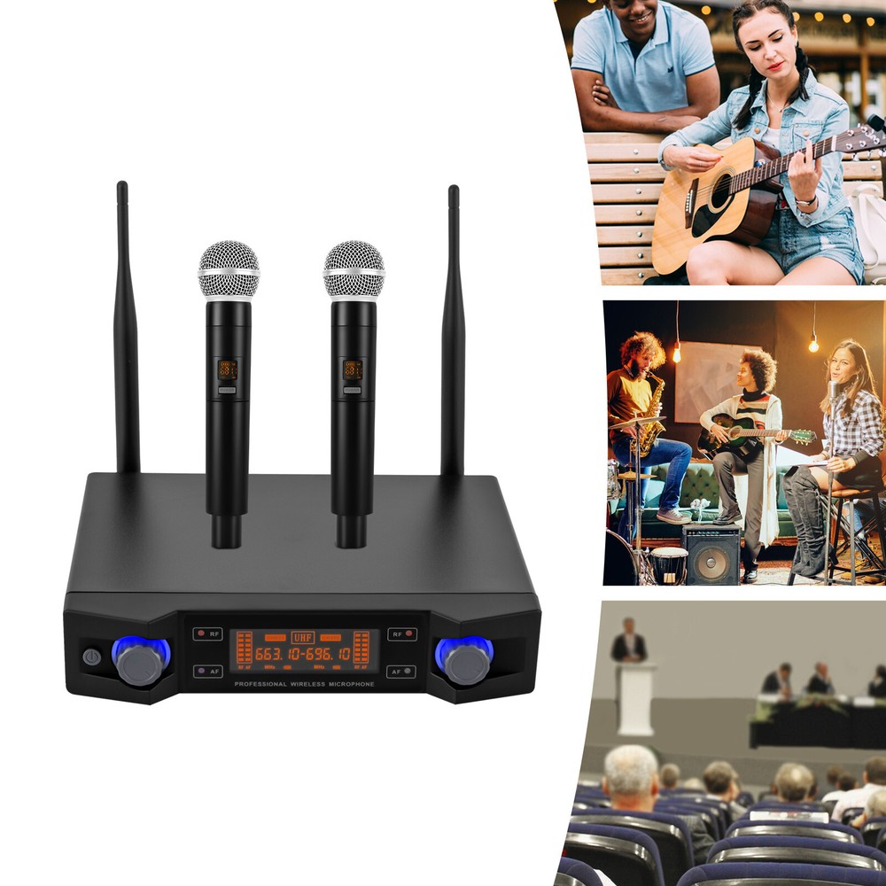 Fit Cordless Mic Set UHF Professional Dual Wireless Microphone System