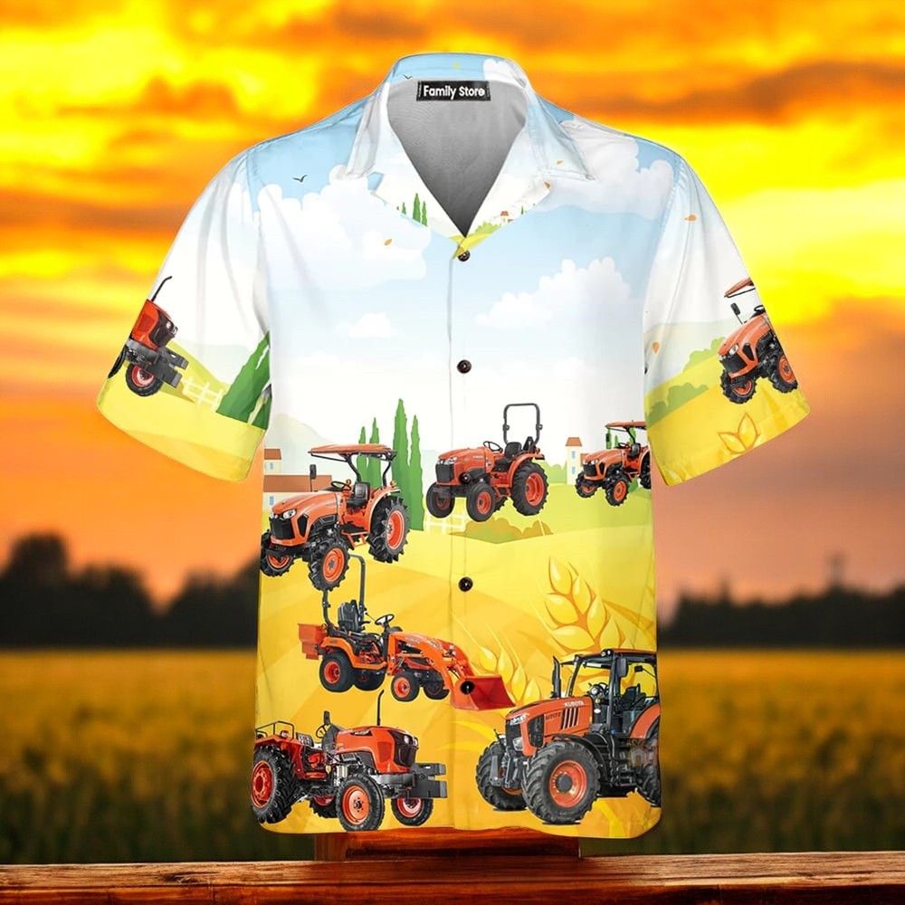 Kubota Tractor Farm Hawaiian Shirt for Agriculture Enthusiasts