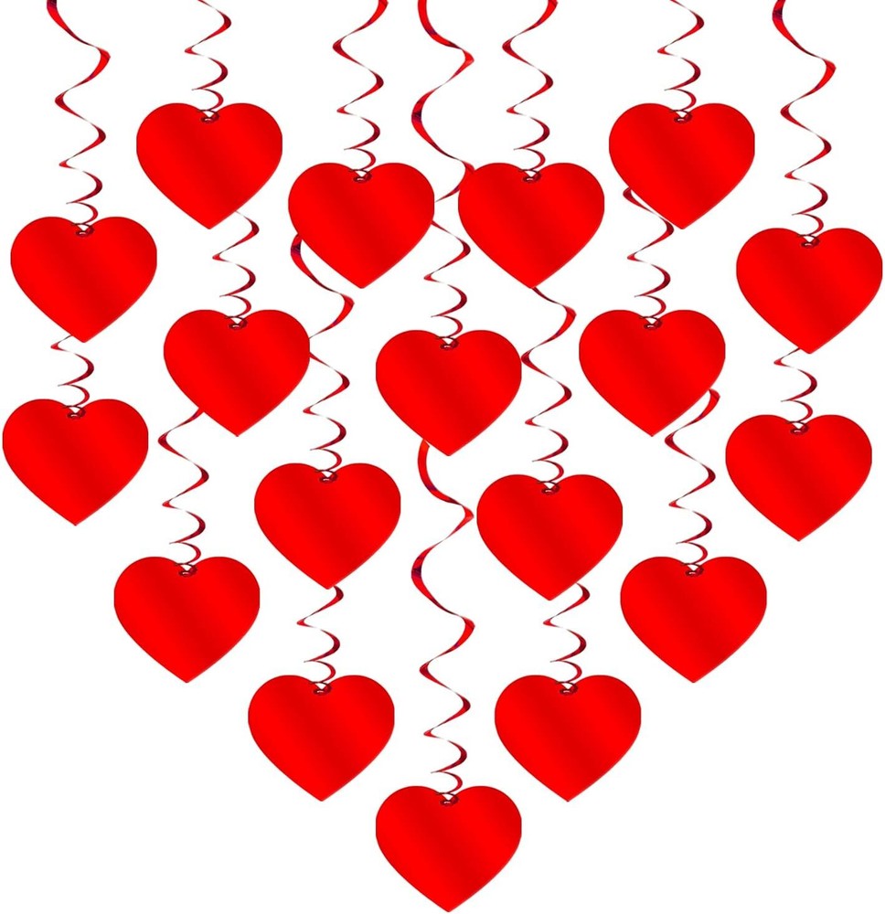 18pcs Red Foil Heart Swirls, Valentine's Hanging Heart Decorations, No DIY