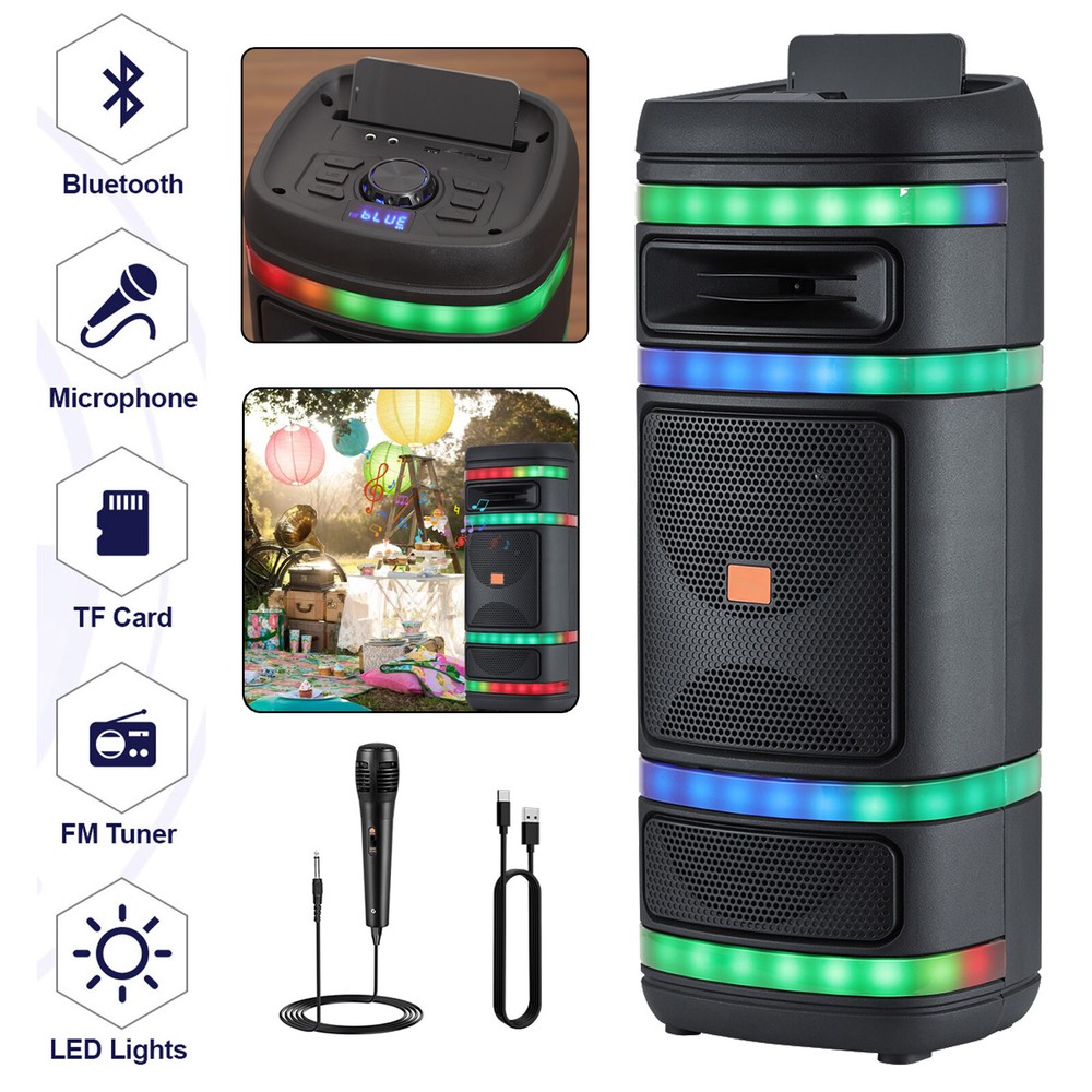 Dual 8-Inch Portable Bluetooth Speaker with Subwoofer Heavy Bass and Mic