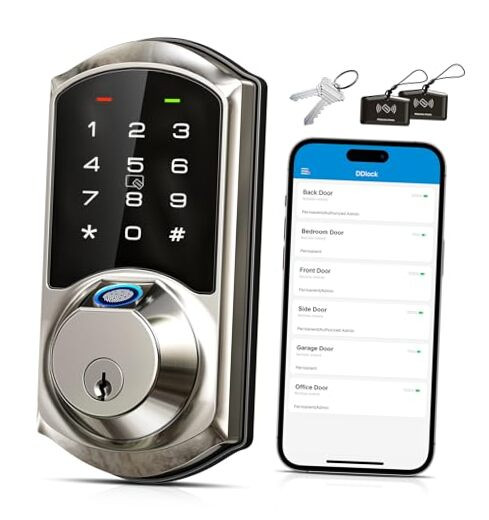 Smart Fingerprint Lock for Front Door – 7-in-1 Keyless Entry in Satin Nickel