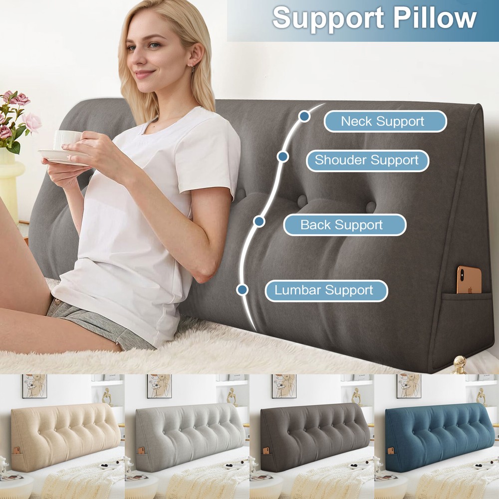 Triangular Headboard Wedge Pillow Reading Bolster Cushion LumbarSupport Backrest