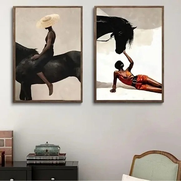 Stunning African American woman 2 pcs Elegant Equestrian Canvas unframed print
