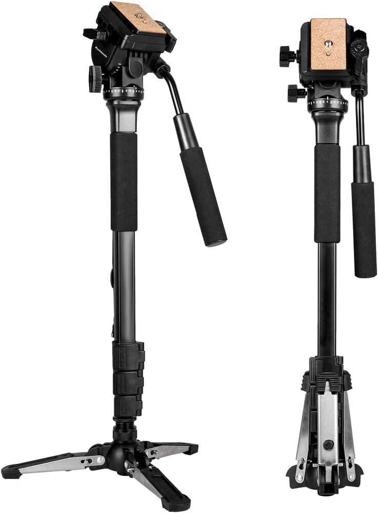 Extendable Camera Aluminum Monopod w/ Fluid Head and Foldable Tripod Base Camera