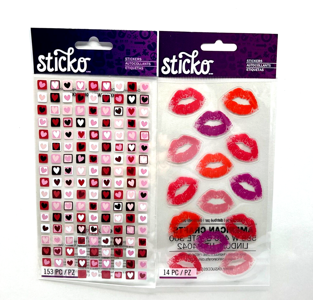 Sticko Valentine Mini Stamp Hearts Lips Sticker Bundle Scrapbooking Crafts