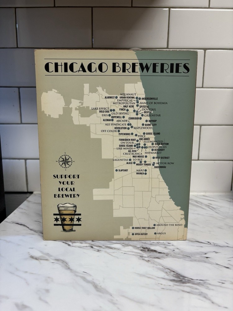 Chicago Brewery Map Beer Poster Wood Block Map By Lucius Art Collectors Piece