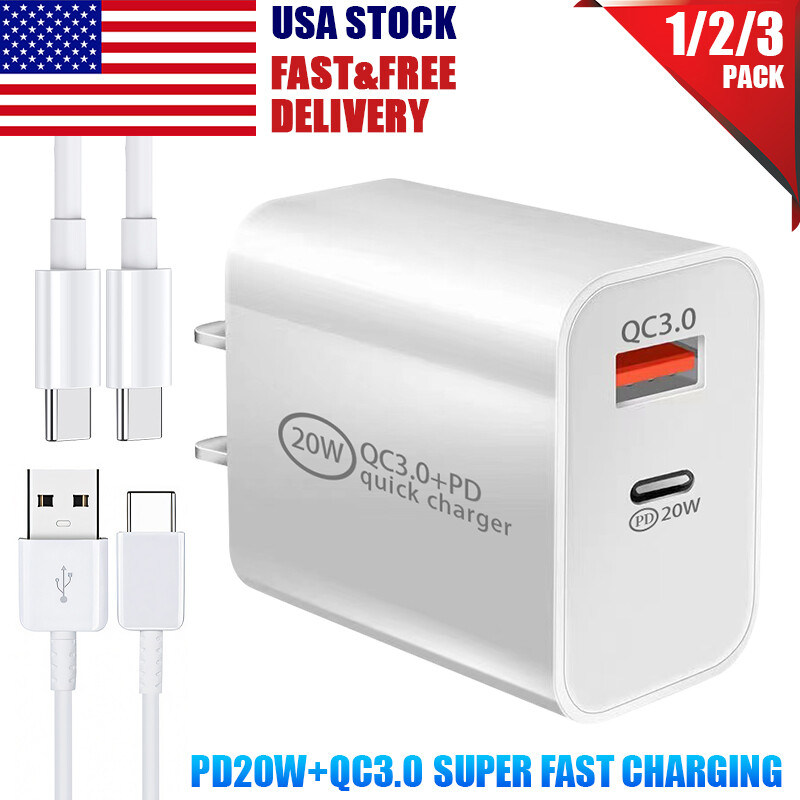USB C Wall Charger 20W Fast Block Type C Charging Cube For iPhone iOS & Android