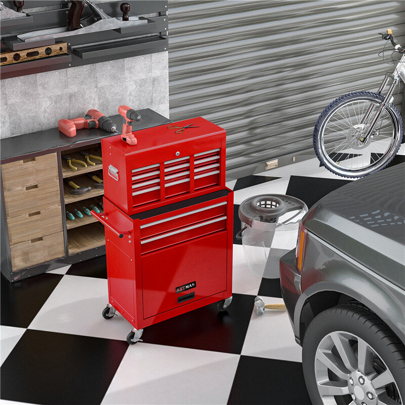 8-Drawer Rolling Tool Chest Cabinet Steel Storage Tool Box Organizer w/ Wheels