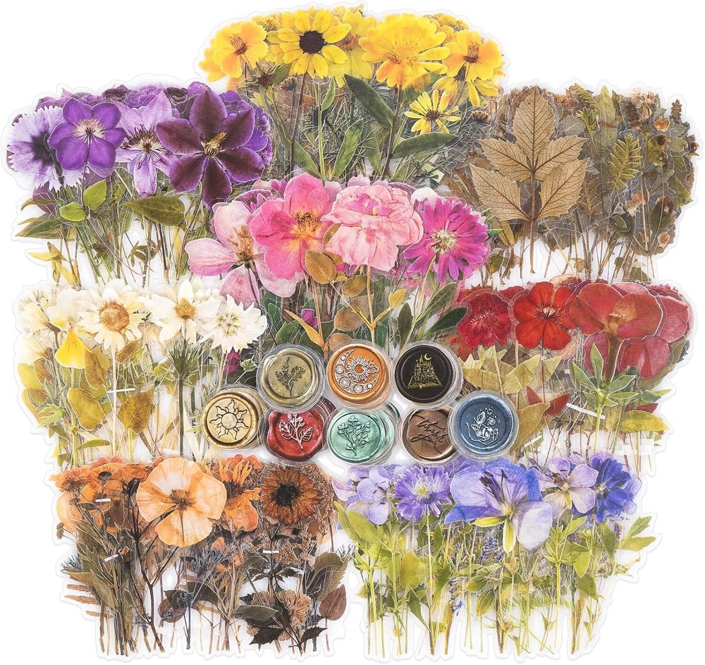 Knaid Pressed Flower Themed Stickers Set (320 Pieces) Dried Multicolored