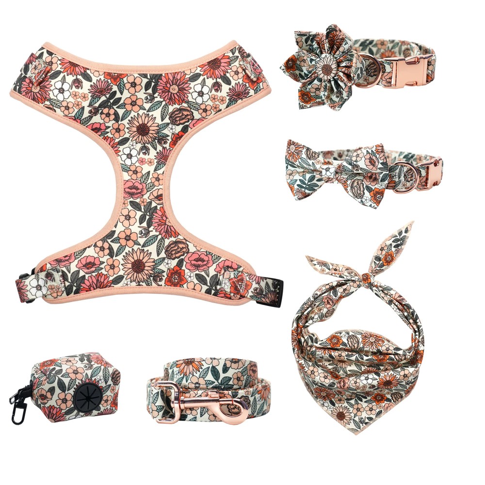 Floral Dog Collar Set with Matching Leash and Harness - Girly & Personalized-image