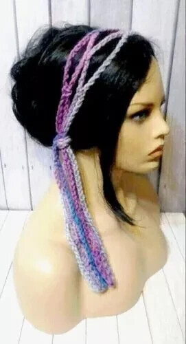 Handmade crochet boho headband scarf in purple and gray USA made