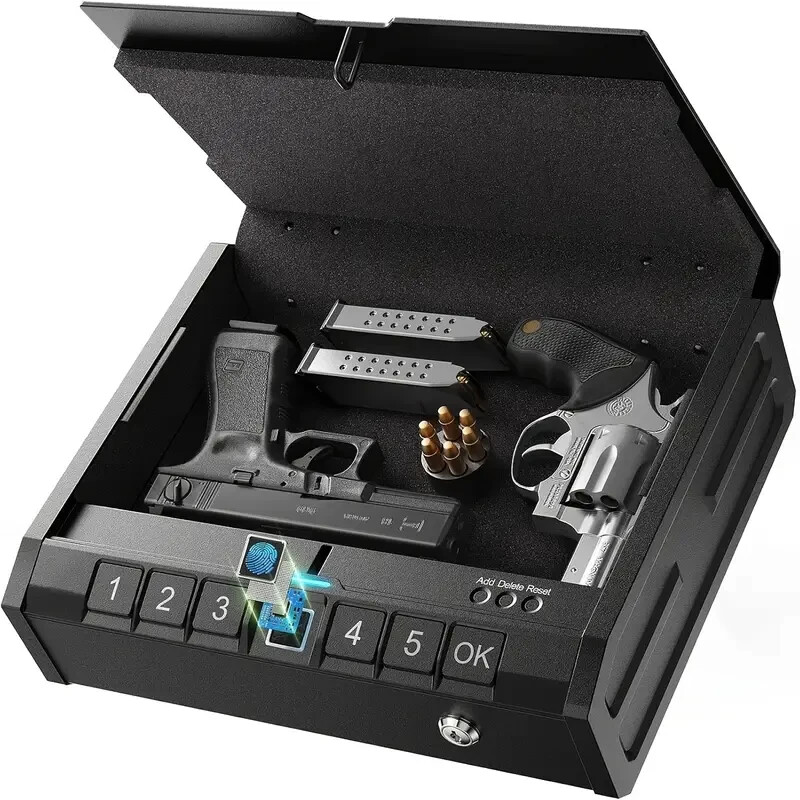 Biometric Black Gun Safe - Quick-Access Handgun Storage with Fingerprint, Keypad-image
