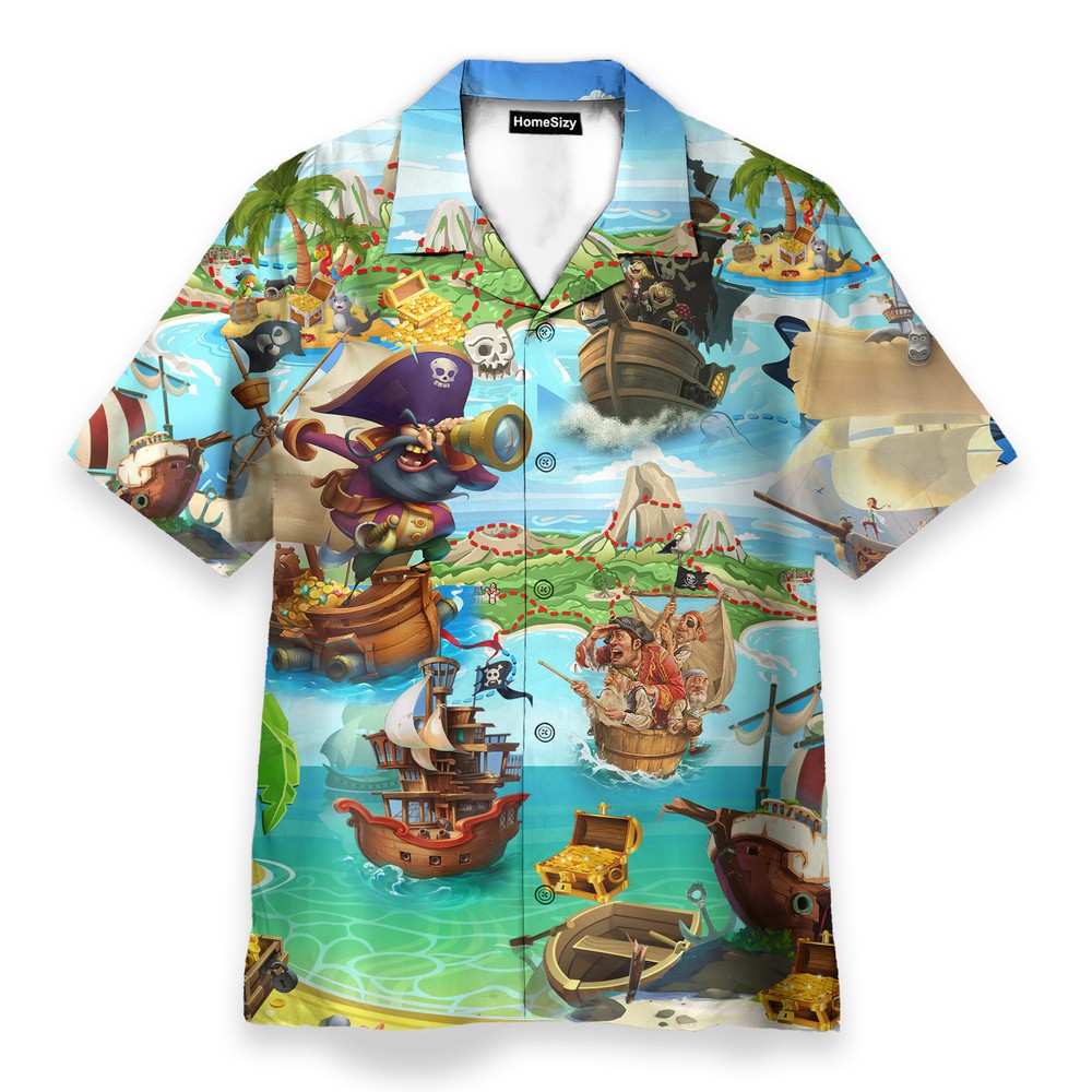 Pirate Its Time Of Treasure Mens Buttons Up Shirts   Hawaiian Shirt