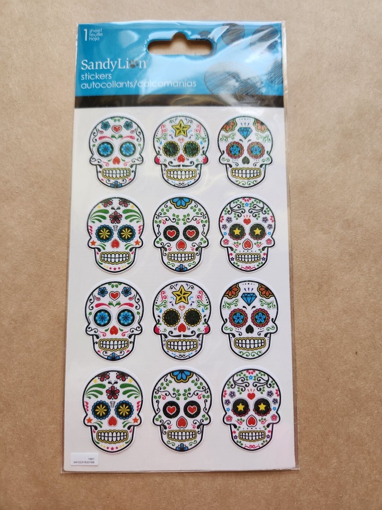 Sugar Skull Glitter Stickers 1 pk of 12 SandyLion Day of The Dead