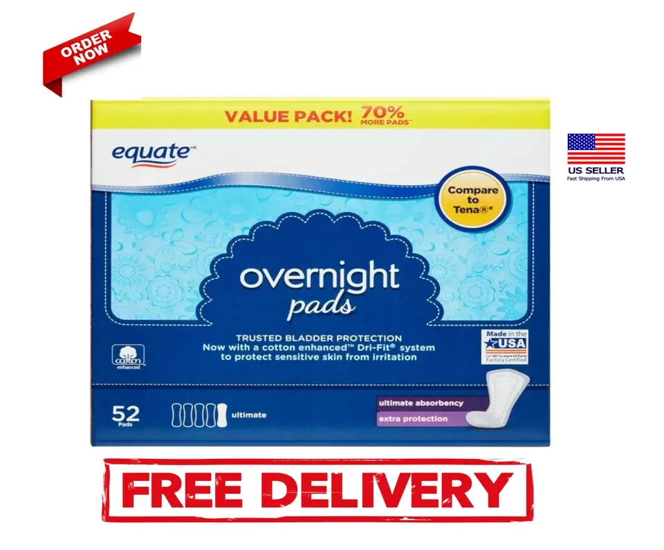 Equate Overnight Women's Ultimate-Regular Incontinence Pads, 52 count