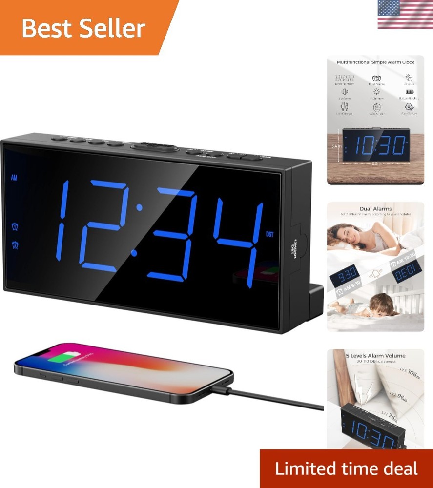 Modern LED Alarm Clock with Battery Backup & Dimmer for Bedroom