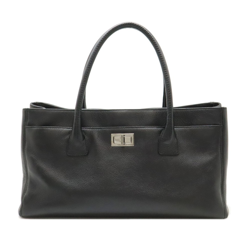 CHANEL 2.55 Executive Line Tote HandBag Turn Lock Black Silver Hardware A29292 2
