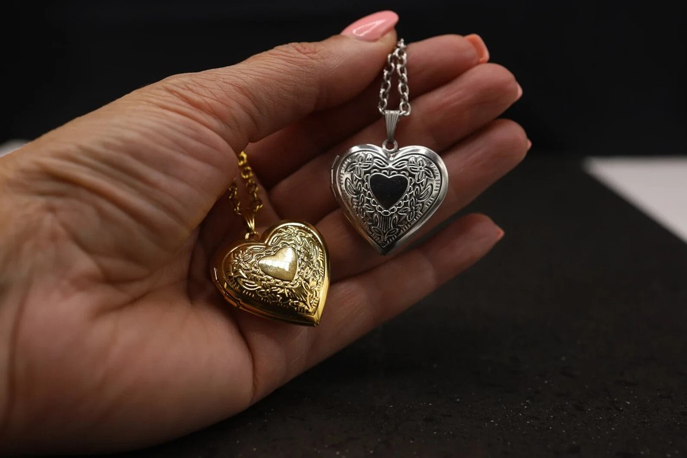 Heart Locket Necklace, Silver Keepsake Gift, Gold Vintage Pendant,Trendy Jewelry