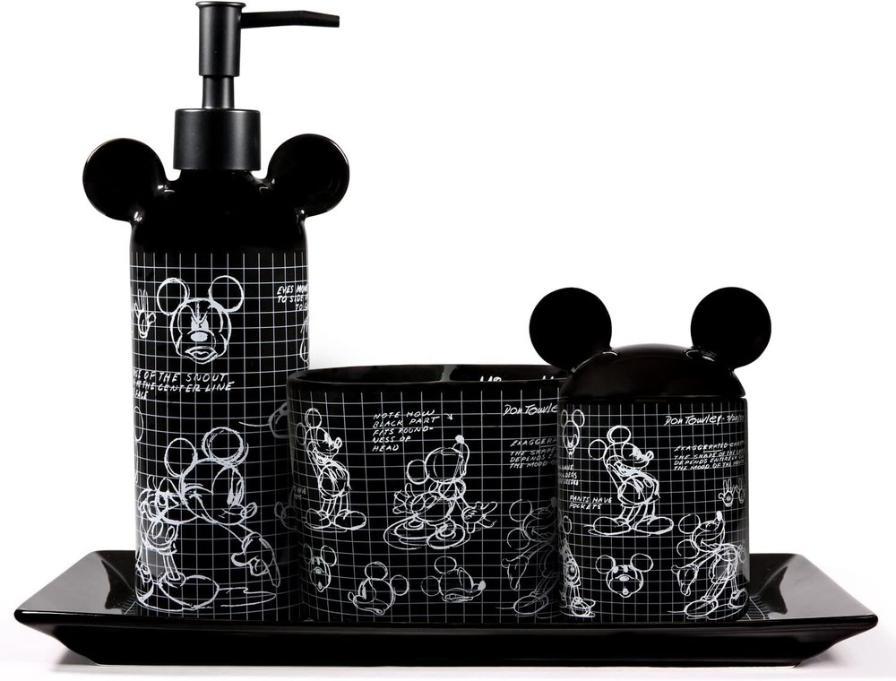 Disney 4 Piece Bathroom Set Accessories | Mickey Mouse Home Black