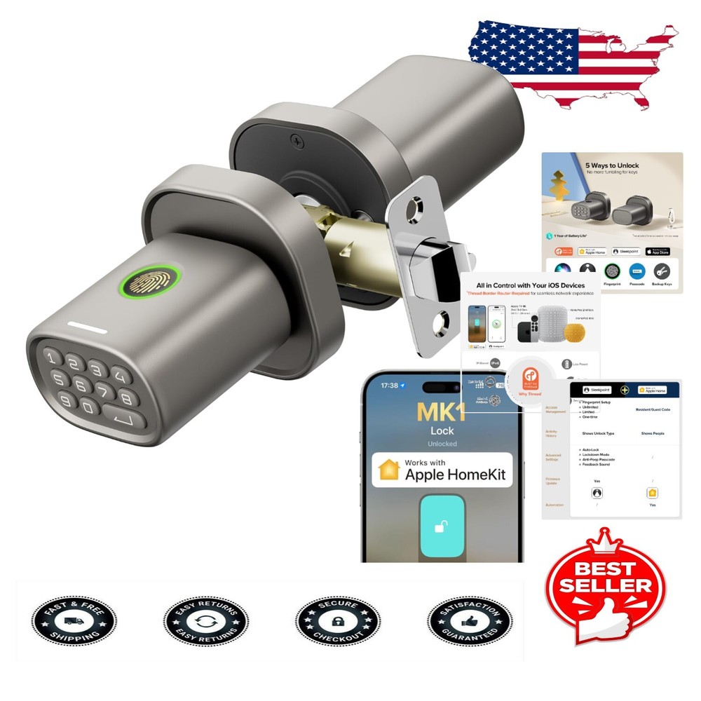 Smart Biometric HomeKit Door Lock with Keypad, 100 Fingerprint Storage & Siri Voice Control-image