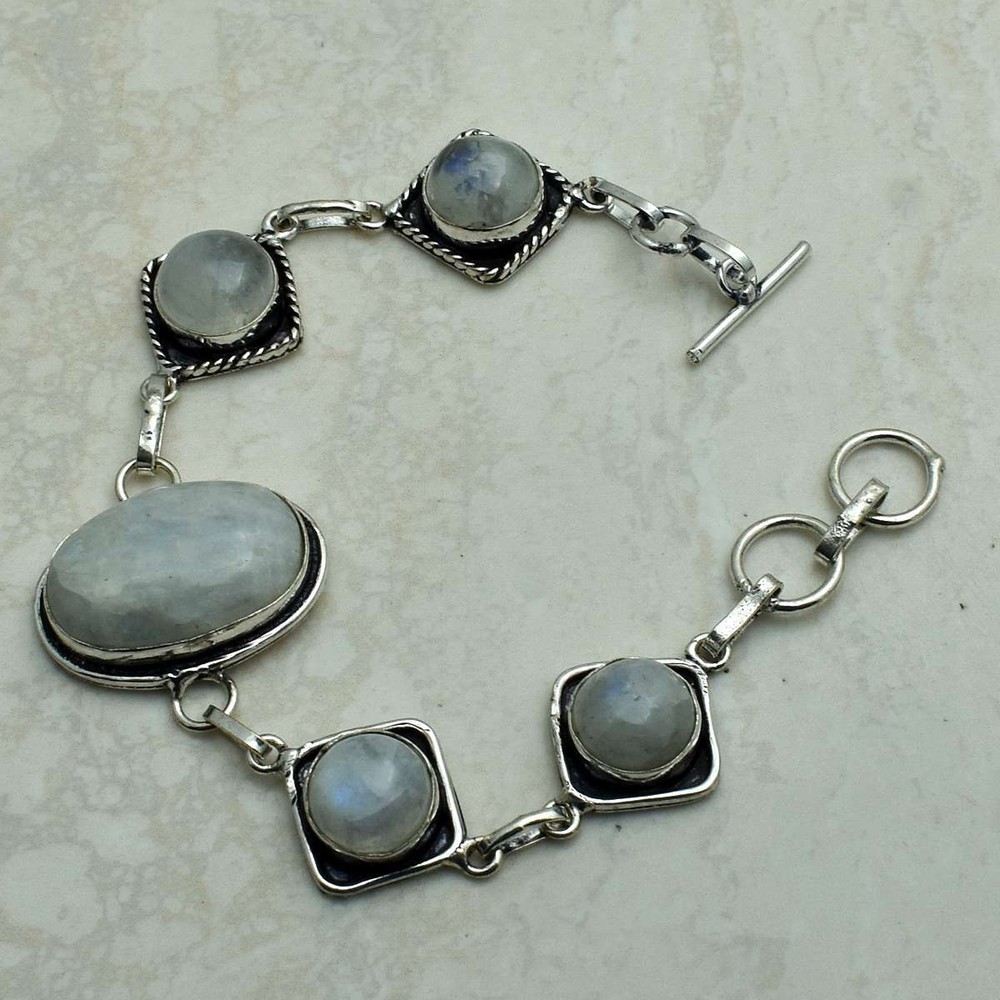 Rainbow Moonstone Gemstone Ethnic Handmade Bracelet Jewelry 26 Gms AB 51506