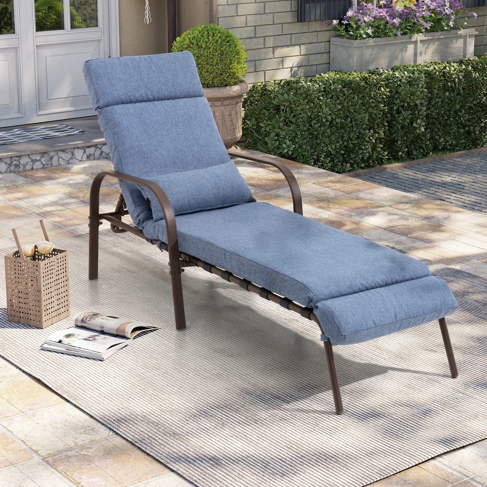 Adjustable Outdoor Patio Chaise Lounge Chair with Cushion for Relaxation