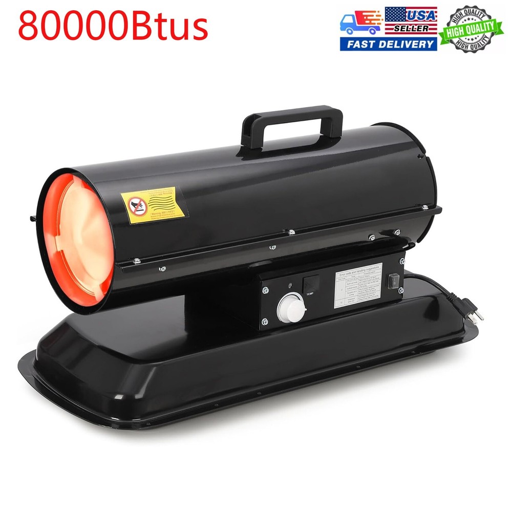 80000Btus Portable Diesel Kerosene Space Heater 18L Tank With Thermostat Control