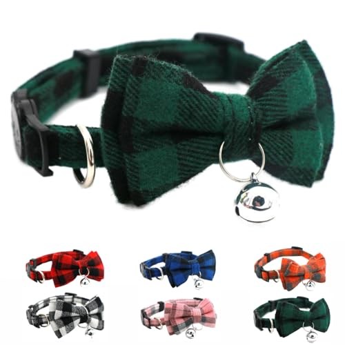 Breakaway Cat Collar with Bell - Green Plaid - Adjustable 6-11 Inch - 1 Pack