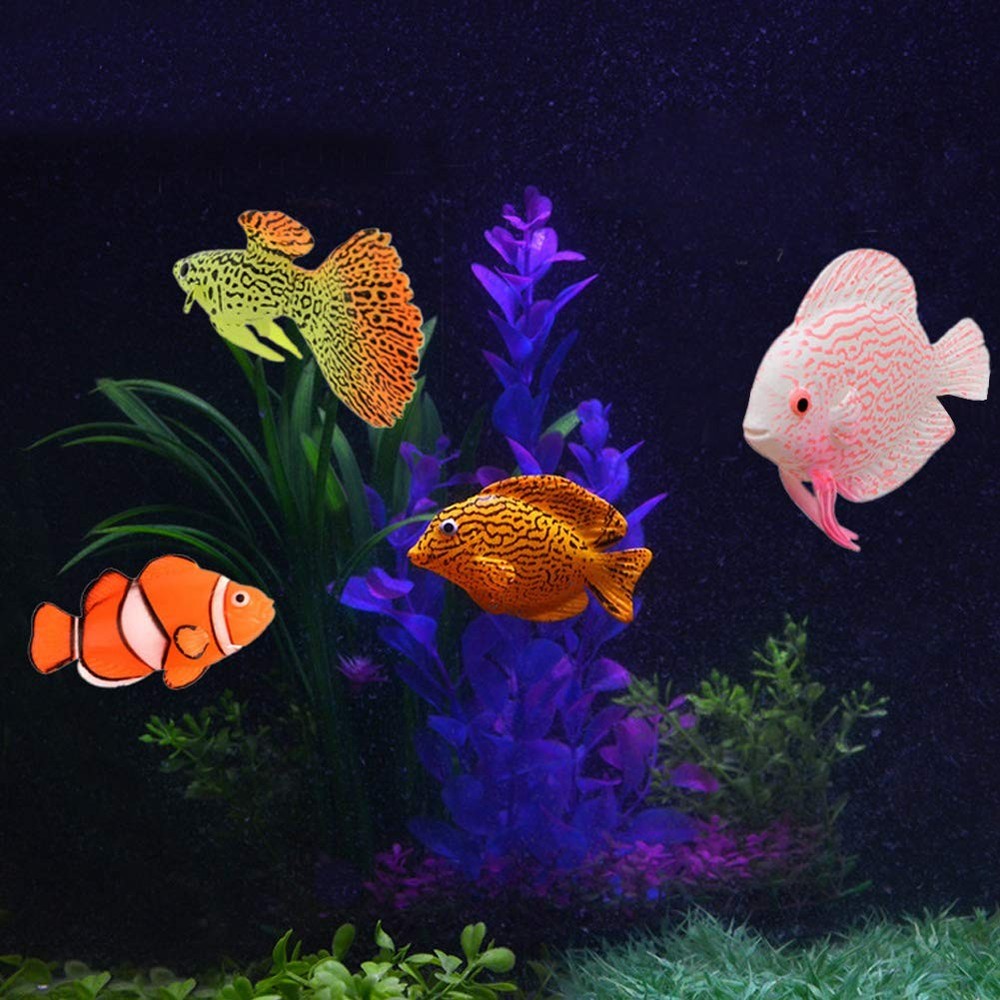 Glow in the Dark Artificial Aquarium Fish 4PCS Lifelike Silicone Decor