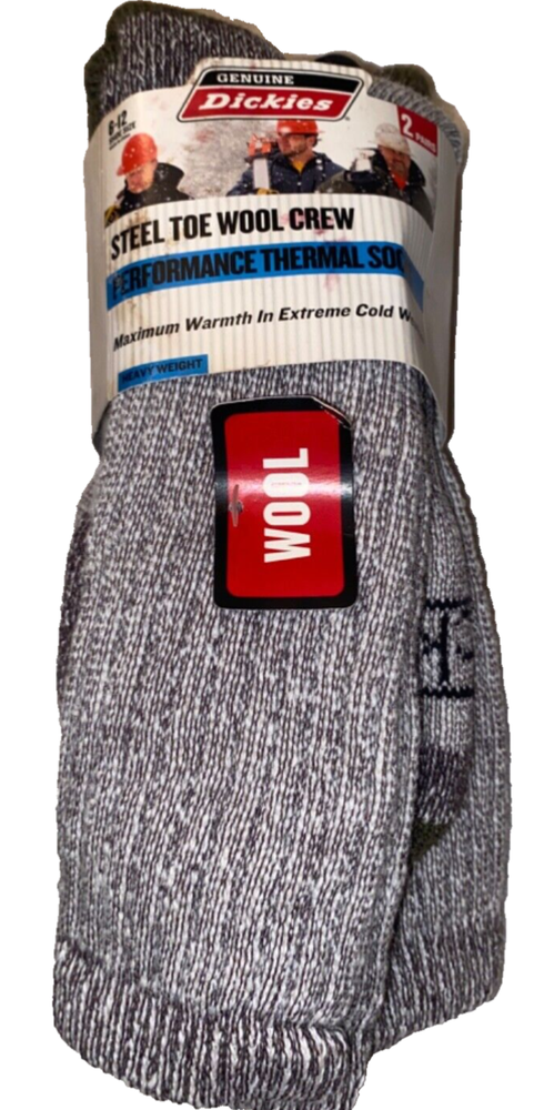 2 Pair Genuine Dickies Steel Toe Wool Crew Thermal Socks Green Shoe Size 6-12