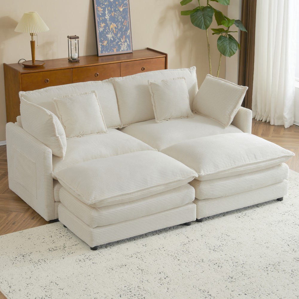75.6 Inch Modern L-Shape Modular Sectional Sofa in Soft Corduroy Upholstery  
