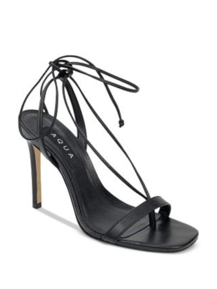 AQUA Womens Black Up Wrapping Ankle Open Stiletto Heeled Thong Sandals 7.5 B