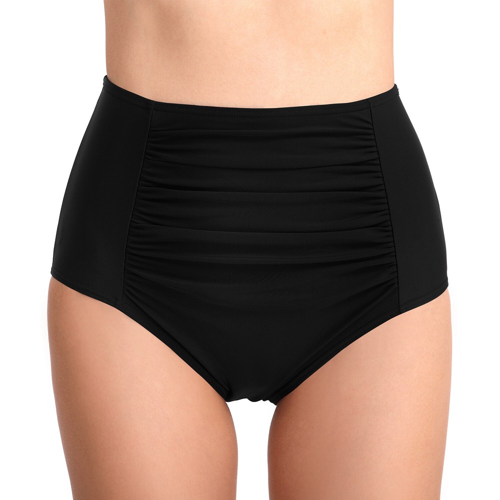 Ruched High Waist Bikini Bottoms for Women with Tummy Control Solid Swimsuit Briefs