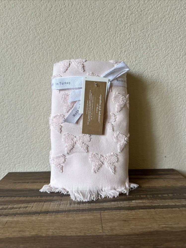 Cupcakes & Cashmere 2 Pink Hand Towels Embossed Pink Bows