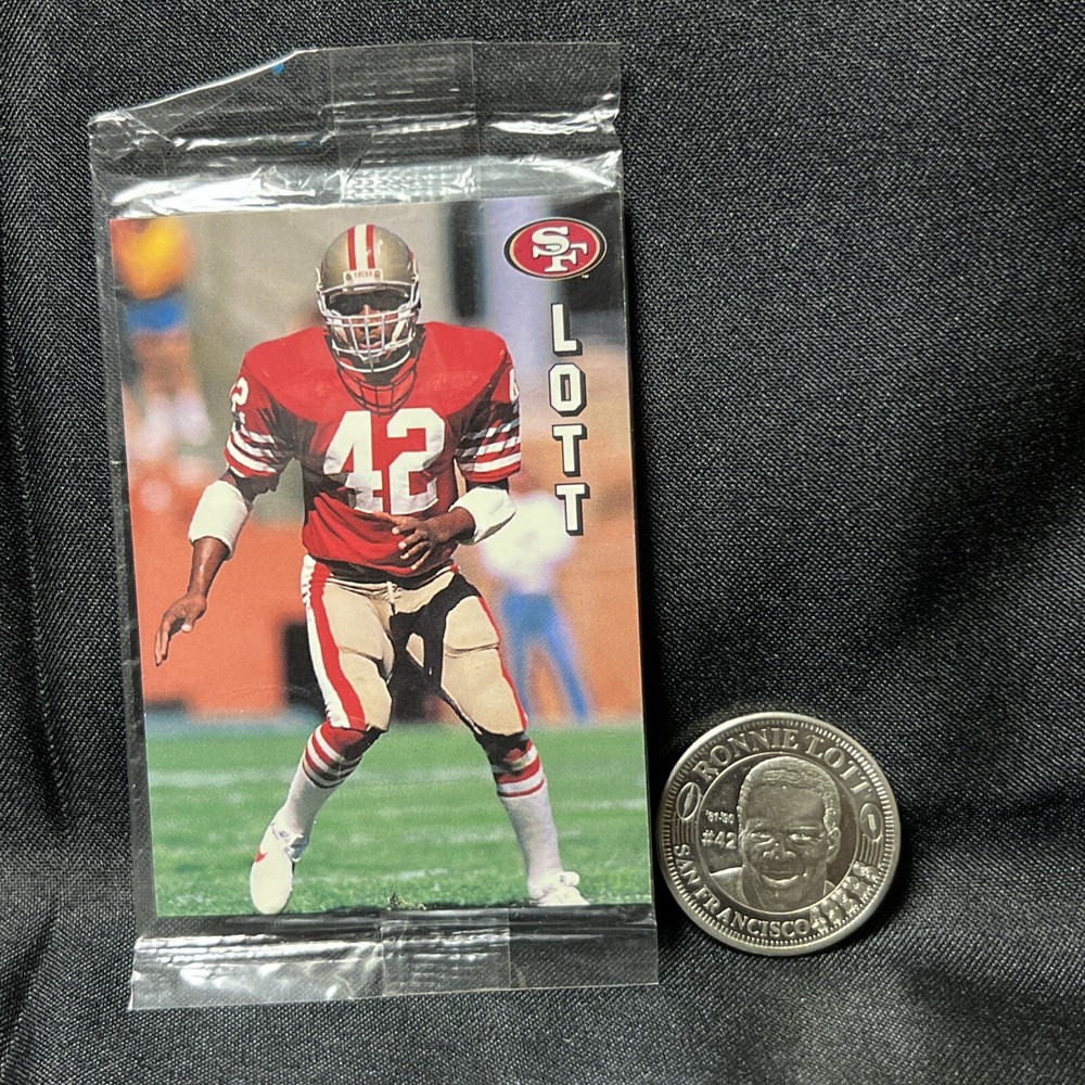 RONNIE LOTT 49ers 1996 SAVE MART 50th Anniversary Commemorative Card and 1.5 Inch Coin