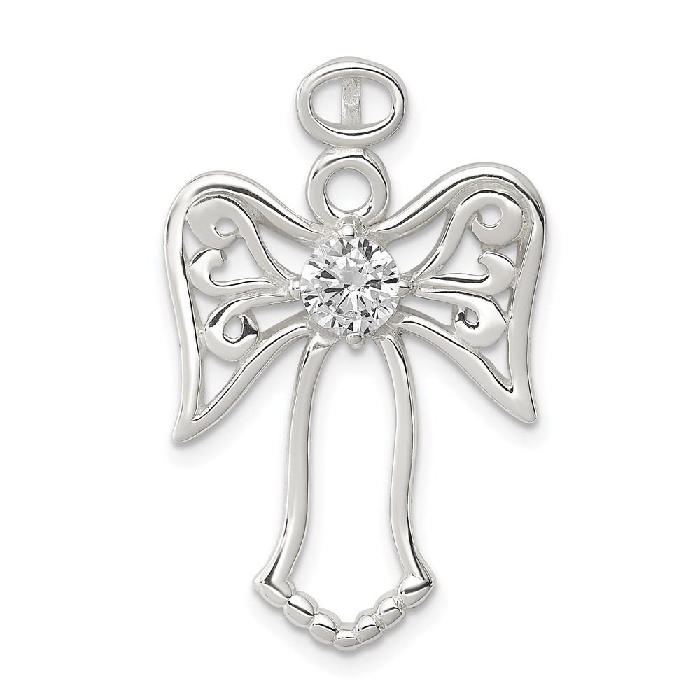 Sterling Silver CZ Angel Pendant 2.75g 1.13x0.79 Inch